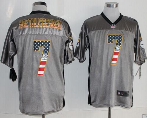 Nike Steelers #7 Ben Roethlisberger Grey Men's Stitched NFL Elite USA Flag Fashion Jersey